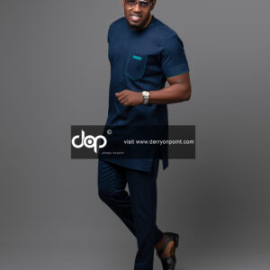 Dark Blue with lighter Blue pinstripes Kaftan